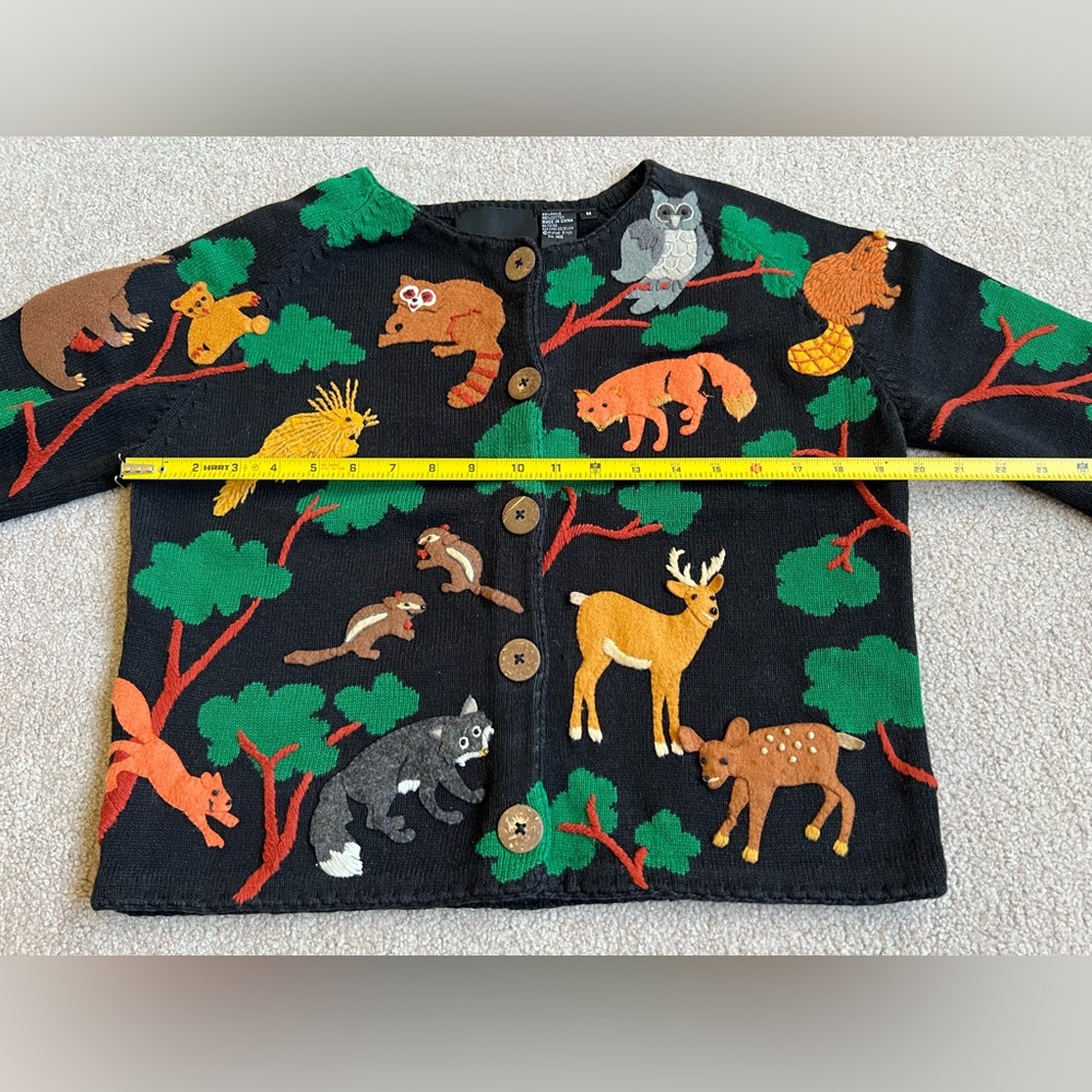 Michael Simon M Forest Animals Sweater Cardigan Embroidered - Picture 4 of 5